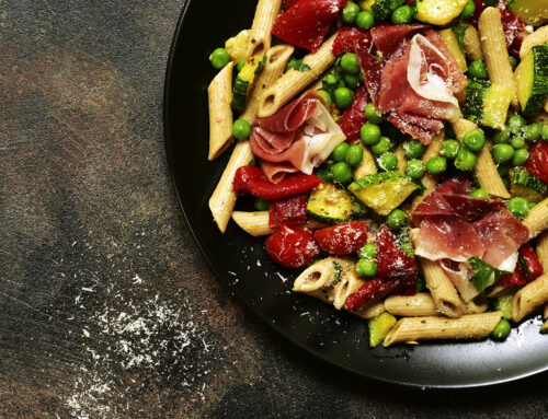 PASTA WITH HAM, VEGETABLES AND PEAS